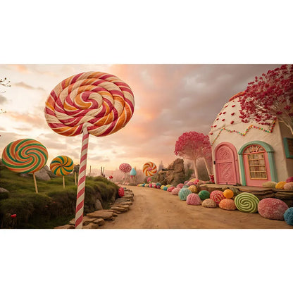 Candyland Backdrop Fantasy Candy Theme Castle Lollipop Party Banner for Girls Birthday Decor Photography Background Photo Booth