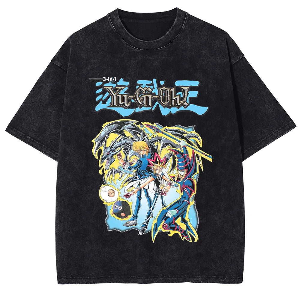 Yu Gi Oh Anime Print T-shirt Yugi Muto Manga Graphic T Shirt Men Women Clothing Summer Short Sleeve Tees Washed Cotton Tshirt
