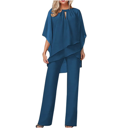 Spring Summer Women's 2-piece Set Ruffled Pullover Shirt Straight Pants Office Luxury Commuting Fashion Simple Irregular Sets