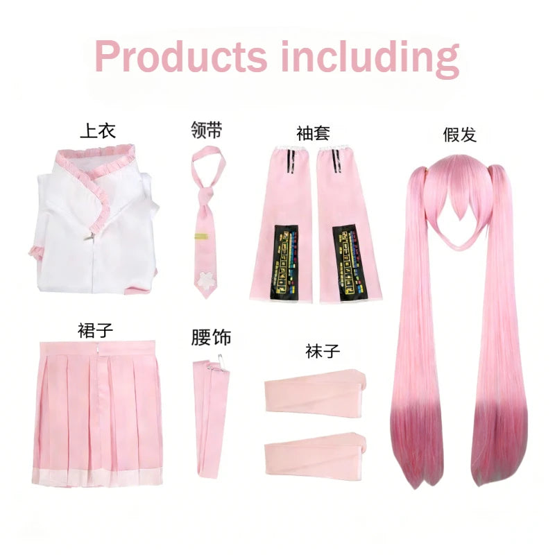 Miku Cosplay Costume Green Ponytail Wig Anime Virtual Singer Role Playing Uniform Girl Party Comic Con Outfits Tops Skirt Props