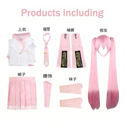 Miku Cosplay Costume Green Ponytail Wig Anime Virtual Singer Role Playing Uniform Girl Party Comic Con Outfits Tops Skirt Props