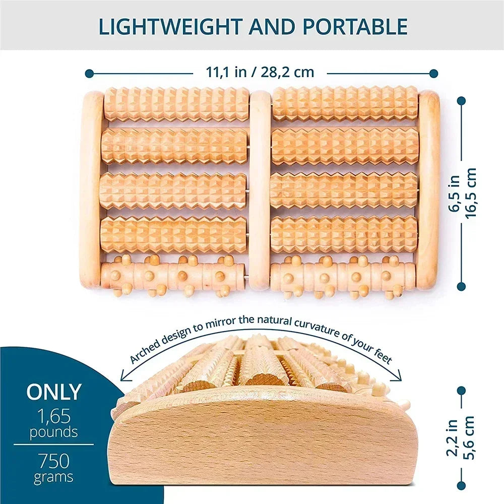 Wooden ten row large roller foot massager for hand massage household foot massager Relieves Fatigue Pain and Fasciitis Plantar