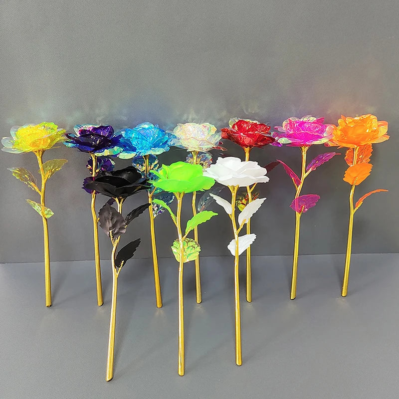 Valentine's Day Creative Gift 24K Foil Plated Rose Gold Rose Lasts Forever Love Wedding Decor Lover Lighting Roses Creative Gift