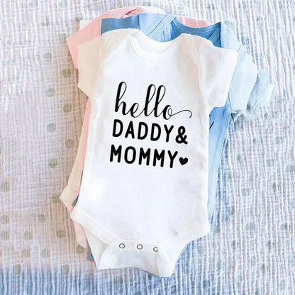 Hello Daddy Mommy Newborn Baby Bodysuit Pure Cotton Short Sleeve Summer Jumpsuit Cute Baby Onesie