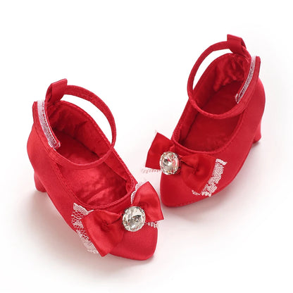 Newborn Infant Baby Fashion Girls High Heels Shoes 0-5Months Princess Bow Party Crib Shoes Photo Props Shoes