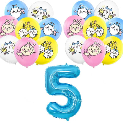 Chiikawa kawaii Happy Birthday Party Decorations Cute plate Banner Cake Topper Flag Balloons Disposable tableware Decorations