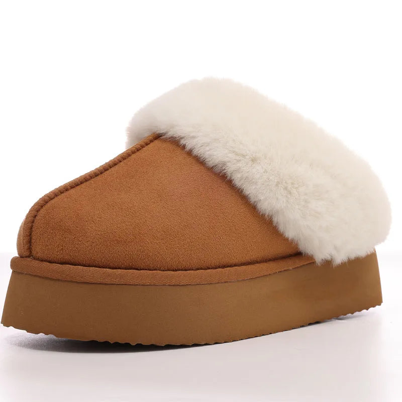 Comwarm Winter Suede Fur Slippers for Women Plush Home Slippers Fluffy Faux Fur Shoes Indoor Outdoor Furry House Fuzzy Slides