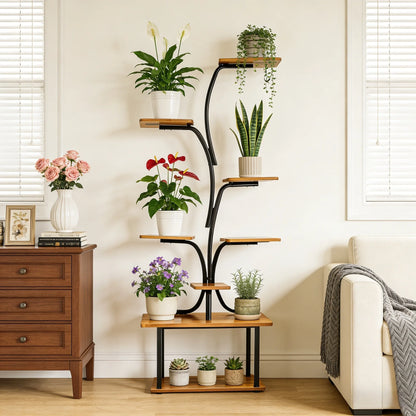 8-Tier Indoor Plant Stand with Grow Lights Multi-Functional Flower Rack for Multiple Plants 2-Tier Metal Stand Irregular Design for Patio Living Room Study Bedroom Gift for Plant Lovers
