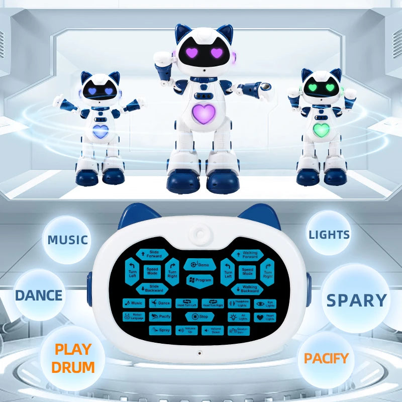 Hot RC Intelligent Robot Cat Toy Gesture‑Sensor Programmable Robot With Spray Smoke LED Light Sing Dance Play Piano Sliding