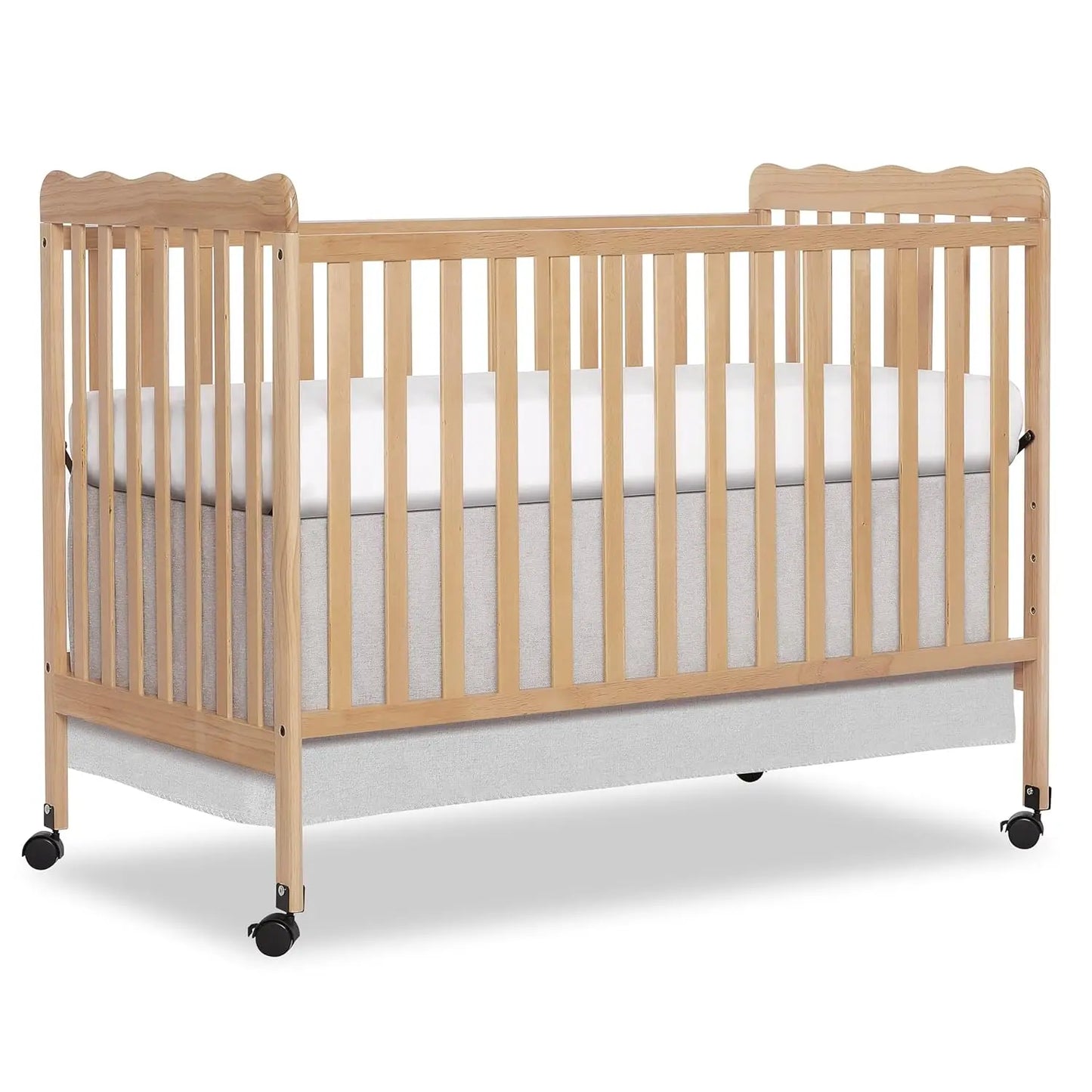 White 3-in-1 Convertible Baby Crib with 4 Height Adjustments, Toddler Bed Conversion & Locking Wheels