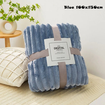 New Double Sided Warm Blanket Skin-Friendly Warm Conditioning Quilt Solid Color Breathable Striped Blankets