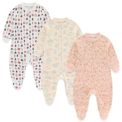 3PCS Newborn Cotton Baby Girl Clothes Cartoon Baby Boy Clothes Sets Autumn Long Sleeve Jumpsuits Spring Zipper Bebes