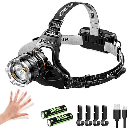 Powerful Headlamp 2*18650 Battery Rechargeable High Power LED Head Flashlight Fishing Head Lantern Professional Front Light