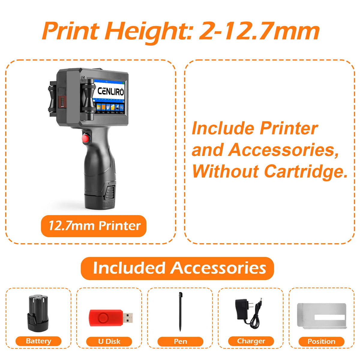 CENLIRO 12.7/25.4mm Handheld Inkjet Printer Portable Coding Machine for Expiry Date Batch QR Bar Code Logo Quick Dry Ink