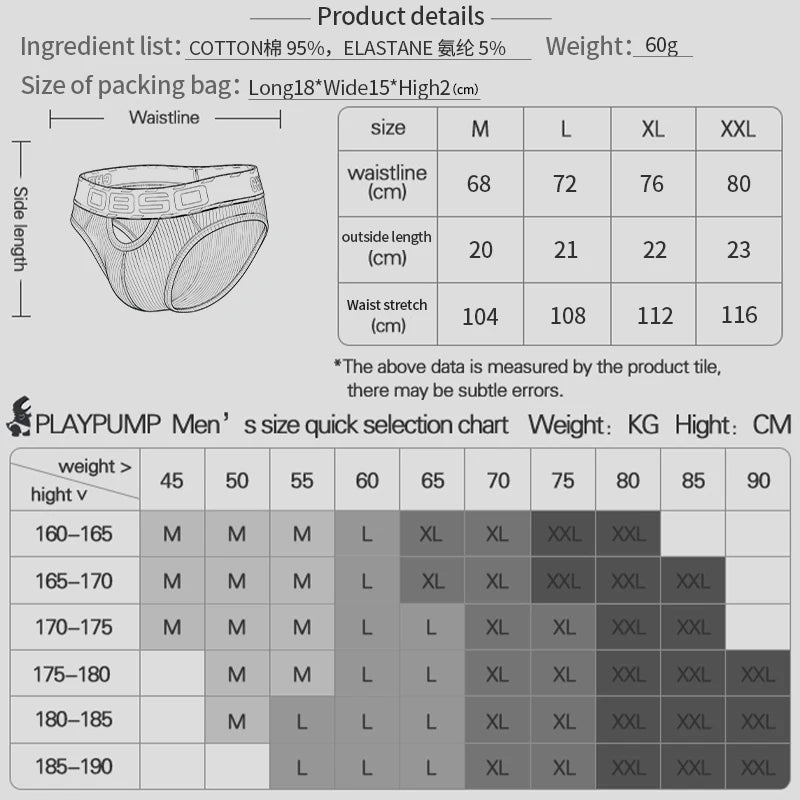 1/3Pcs Cotton Men Underwear Sexy Breathable Bikini Panties Underpants Large Crotch Pouch Mens Briefs with Front and Back Cutouts