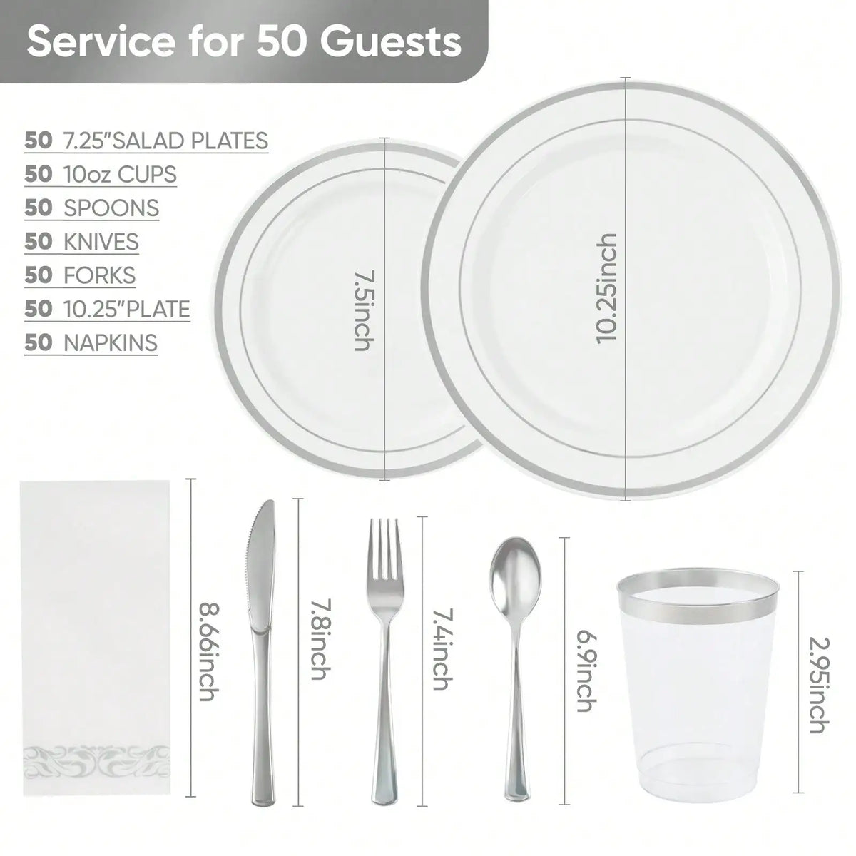 Disposable Dinnerware Set Elegant Luxury White Gold Rim Plastic Plates Gold Cutlery Cups Napkins 350 Pcs Serves 50 Guests Heavy Duty Party Tableware Set For Wedding Birthday Party Catering Showe