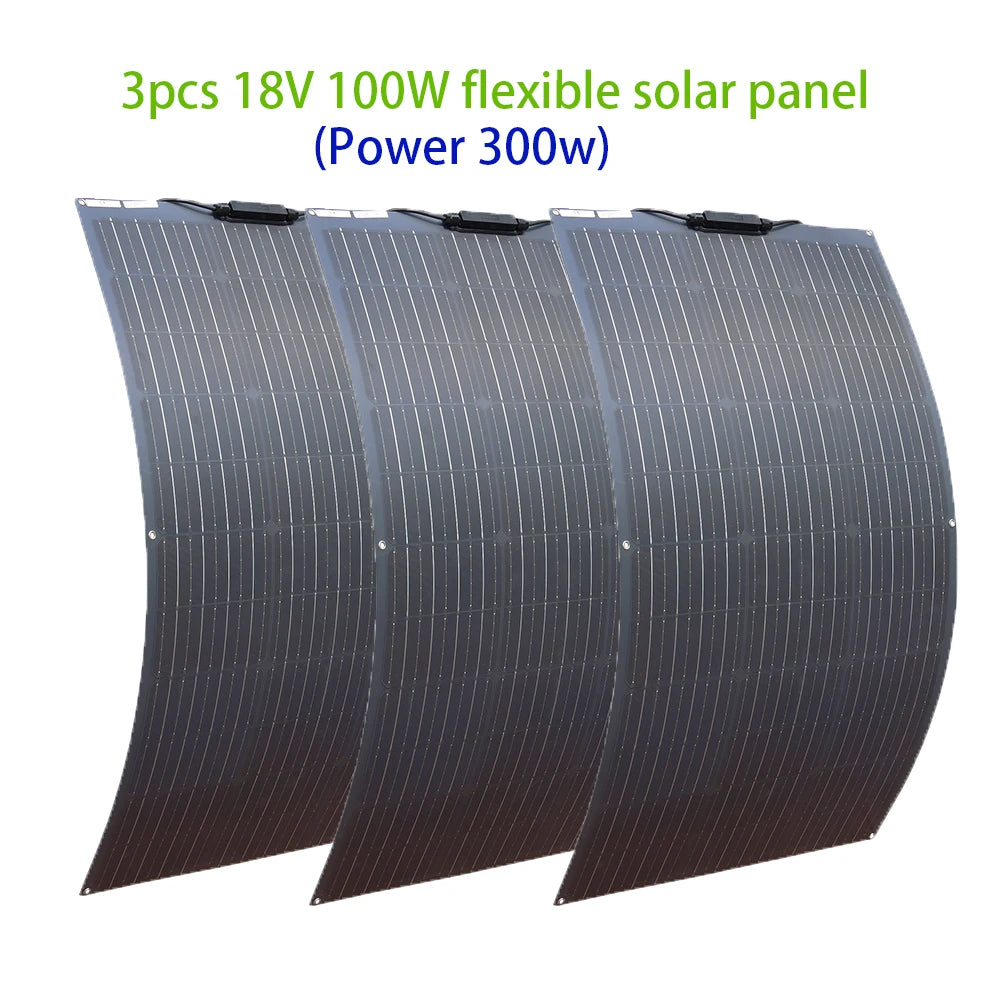 Solar Panels 100W 200W 300W 400W Solar Panel Kit or 18V Flexible Mono Photovoltaic Solar Plate Power 12V 24V Camping Car