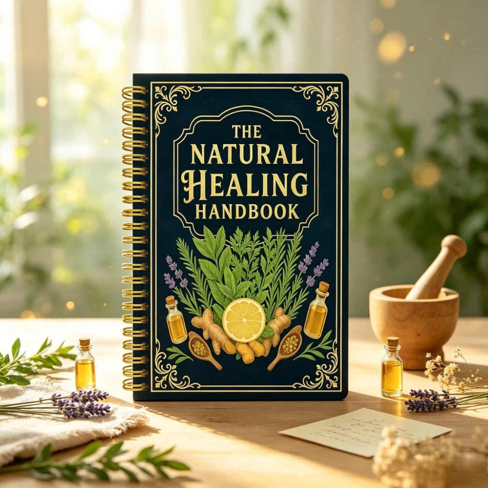 Gilded border plant healing deluxe coil book, herbal usage, daily soothing and practical manual for the body and mind