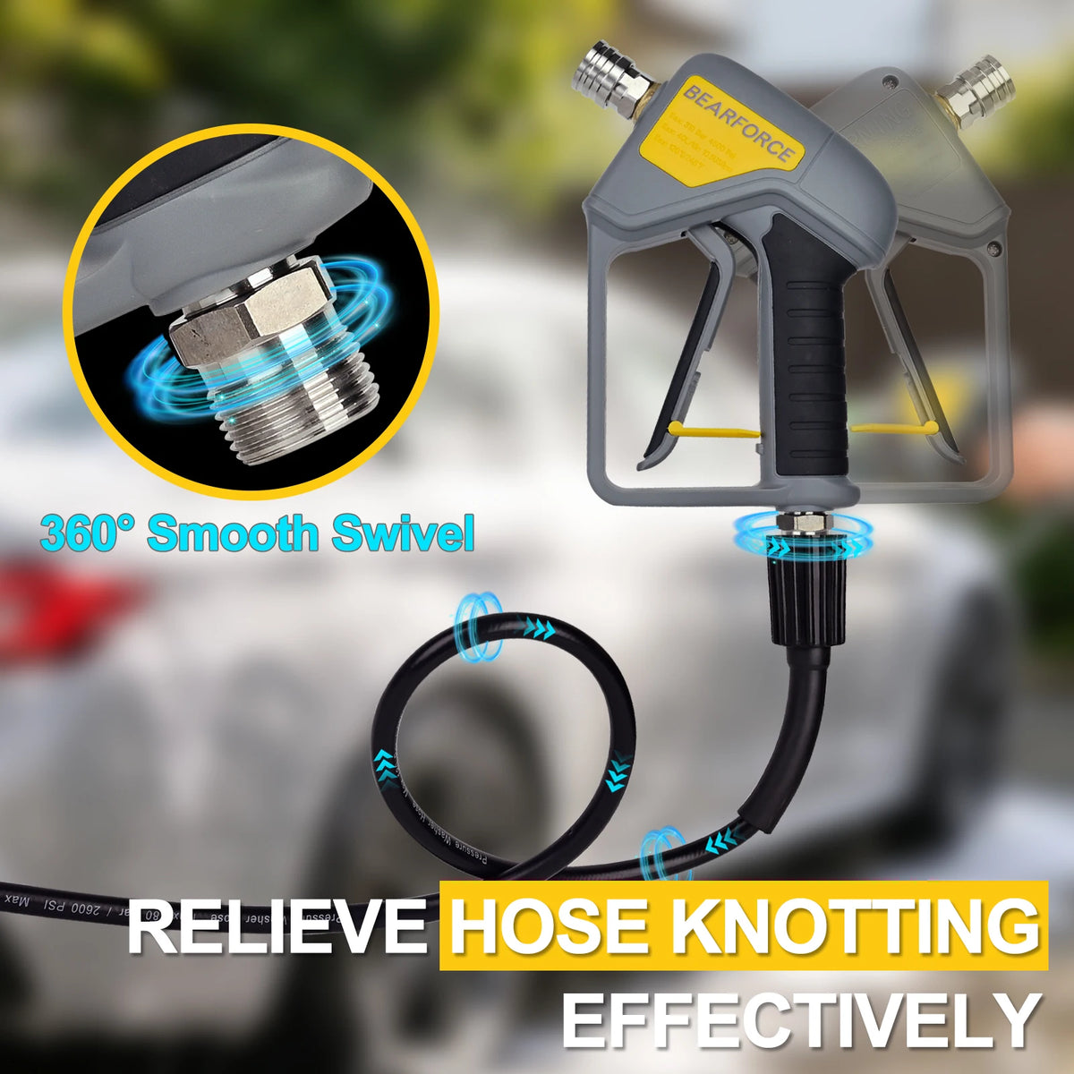 BEAR FORCE Pressure Washer Spray Water Gun with M22-14mm Inlet Male Swivel & 1/4” Quick Connector for Nozzles, Wand, Foam Cannon