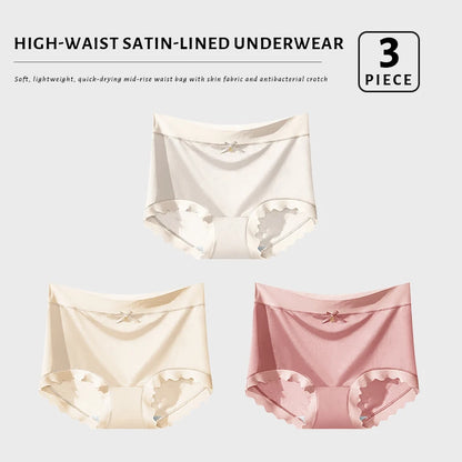 FallSweet 3Pcs Ice Silk Panties for Women Seamless High-Rise Briefs Plus Size Underwear Boyshort Sexy Lingerie for Everyday Wear