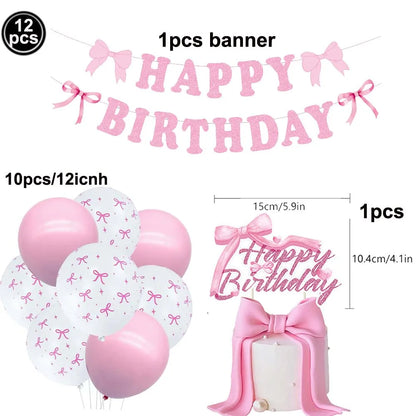 10pcs Bow Cupcake Toppers Birthday Bowknot Ribbons Coquette Pink Bow Cake Decors Bridal Baby Girls Wedding Party Supplies