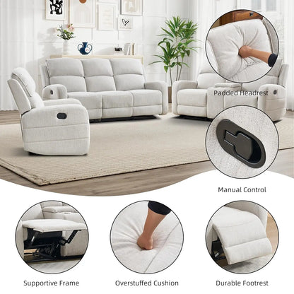 Manual Living Room Furniture Reclining Couch Set, Soft Fabric Loveseat Recliner Sofa for Meeting Room, Overstuffed, Custom