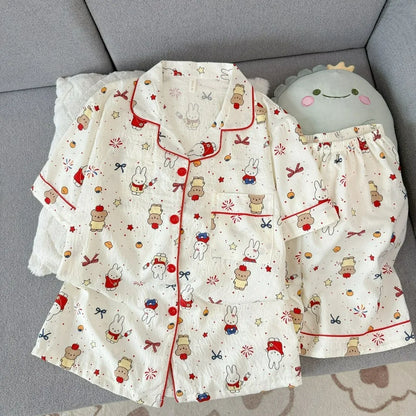 Cute Miffy Women Summer Pajamas Set Short Sleeve Shorts Comfortable Loose Soft Breathable Casual Homewear Loungewear Sleepwear