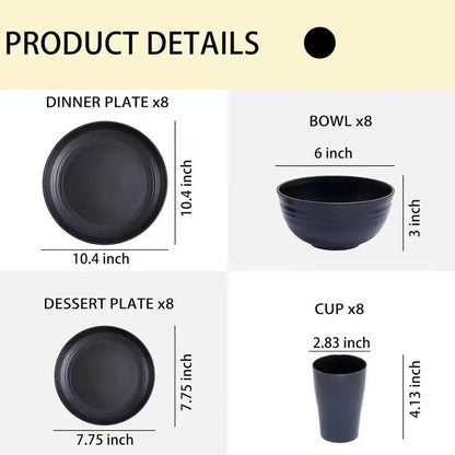 12pc Black Wheat Straw Dinnerware Sets - Dishes, Reusable Plastic Plates, Dishwasher And Microwave Plates And Bowls Sets, Bowls, Drinking Cups, Plastic Dishes For Camping, Party