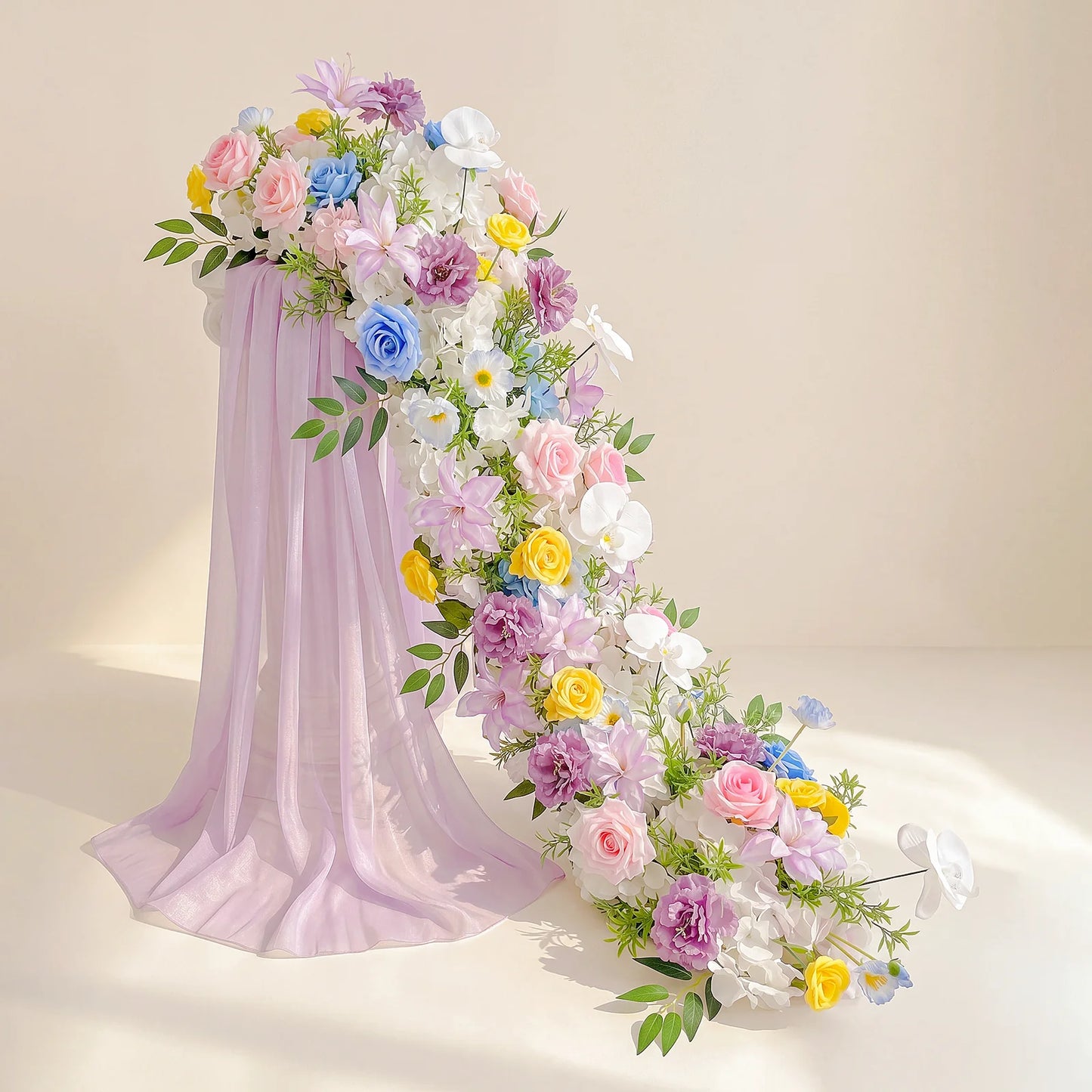 Uflower Pink Rose  Wedding Backdrop Decor Floor Flower Runner Event Table Centerpieces Silk Floral Strip Arrangement Party Props