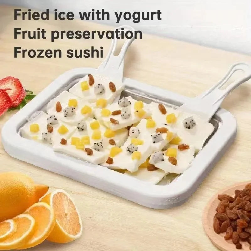 Instant Rolled Ice Cream Pan with Scraper, DIY Frozen Yogurt Sorbet Stir Fry Ice Making Machine
