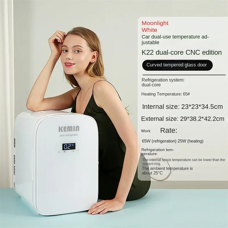 Mini refrigerator for storing facial masks, facial creams and cosmetics. Beauty refrigeration for skin care cosmetics.
