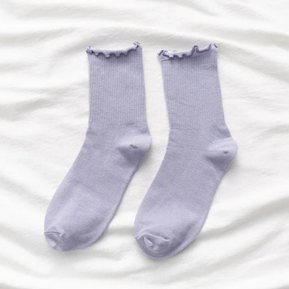 Ruffle Socks Women White Black Frilly Lolita Style Japanese Maiden Cute Kawaii Cotton Harajuku Princess Crew Socks Calcetines