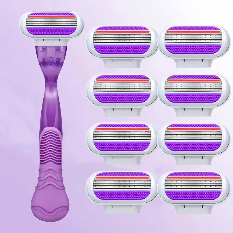 Women Bikini Manual Safety Razor Hair Removal Shaving 3-Layer Stainless Steel Blade Replaceable Shaver Head