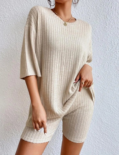 Spring Summer Short Sleeve T Shirt Short Pants Two Piece Set Women Casual Loose O Neck Top High Waist Tracksuit Female Outfits