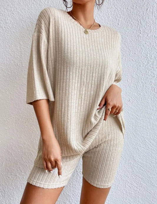 Spring Summer Short Sleeve T Shirt Short Pants Two Piece Set Women Casual Loose O Neck Top High Waist Tracksuit Female Outfits