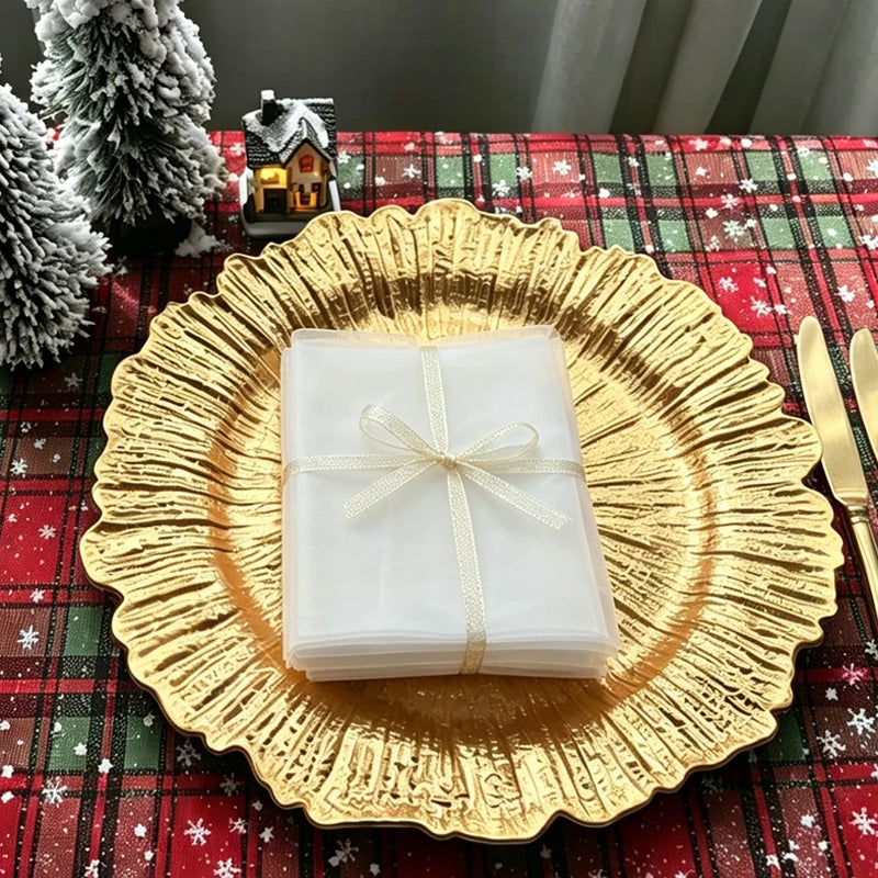 10/20/30/50Pcs 13 Inch Gold Charger Plates, Plastic Table Chargers for Dinner Plates, Wedding Party Elegant Decoration Place Mat