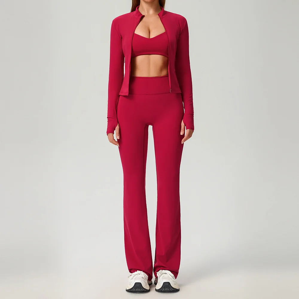 Fitness Suit 2PCS Women Tracksuit Sports Zipper Long Sleeve Yoga Set Gym Clothes Flared Pants Sportswear Female Workout Clothes
