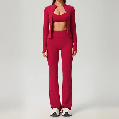 Fitness Suit 2PCS Women Tracksuit Sports Zipper Long Sleeve Yoga Set Gym Clothes Flared Pants Sportswear Female Workout Clothes
