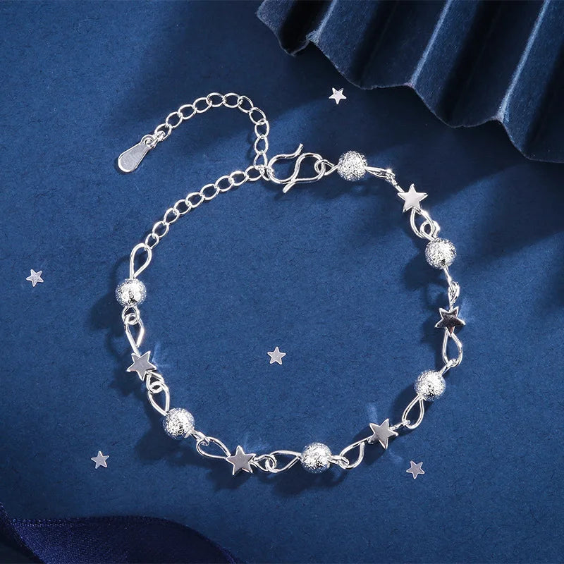 925 Sterling Silver Hollow Heart Bracelets for Women Girls Vintage