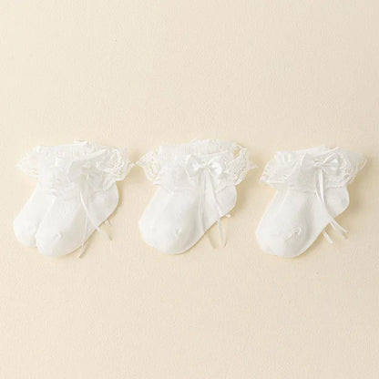 Baby and Toddler Socks, 3 Pairs of Lace and Lace Socks, Girls' Bow Socks, Summer Mesh Breathable Cotton Socks, Sweat-Absorbing