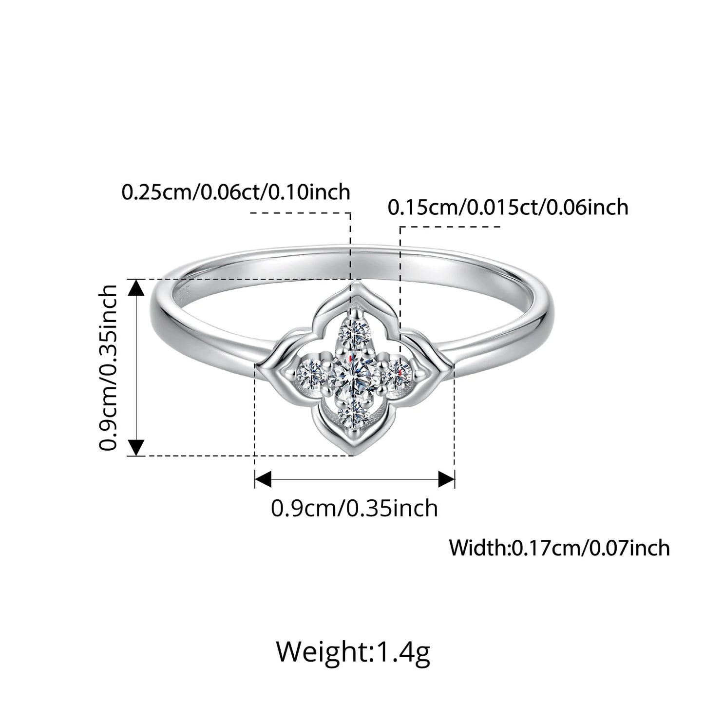Bamoer Moissanite Four-Leaf Clover Ring Lucky 925 Sterling Silver D