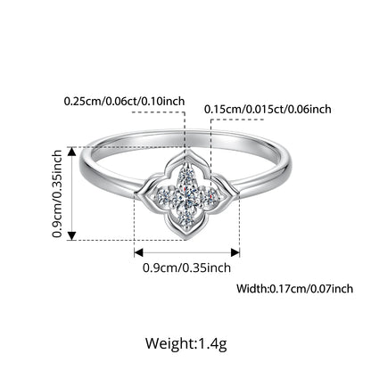 Bamoer Moissanite Four-Leaf Clover Ring Lucky 925 Sterling Silver D