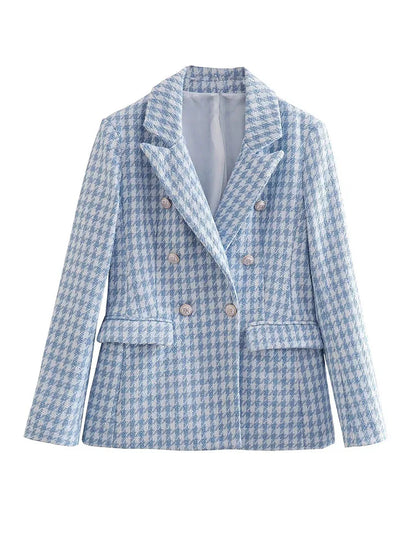Klacwaya Blazer Women Shorts Sets Woman 2 Pieces Chic Office Lady Suit Skirt And Jacket Plaid Female Suits