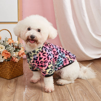 Pet Clothes for Dog Cat Puppy Tank Top Colorful Leopard Fuzzy Coat  Sweatshirt Dog Outfits for Small Medium Dog for Autumn Winte
