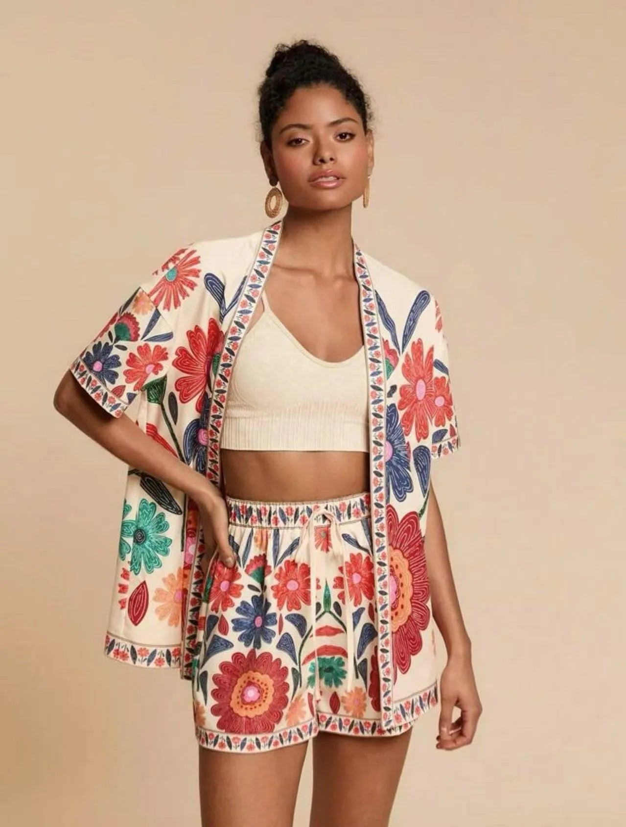 Summer Women's Suit With Shorts Printed Crop Top Short Pants Blue Patterned Set Green Floral Casual Shorts