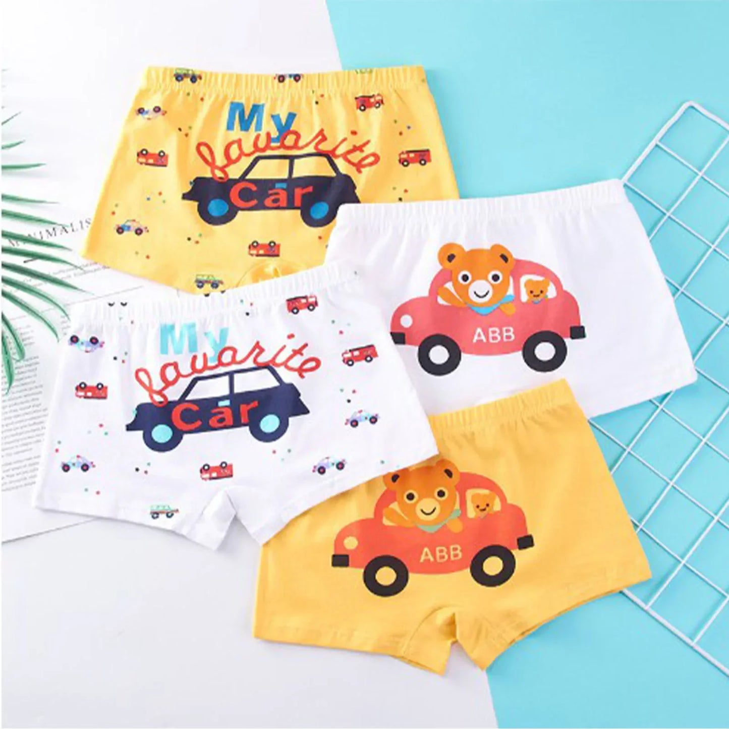 4pcs Baby Boys Boxers Cotton UnderPanties Cute Kid UnderWear Bear Car Cartoon Print Briefs Soft Shorts Student Boy Panties 2-16Y