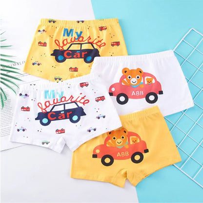 4pcs Baby Boys Boxers Cotton UnderPanties Cute Kid UnderWear Bear Car Cartoon Print Briefs Soft Shorts Student Boy Panties 2-16Y