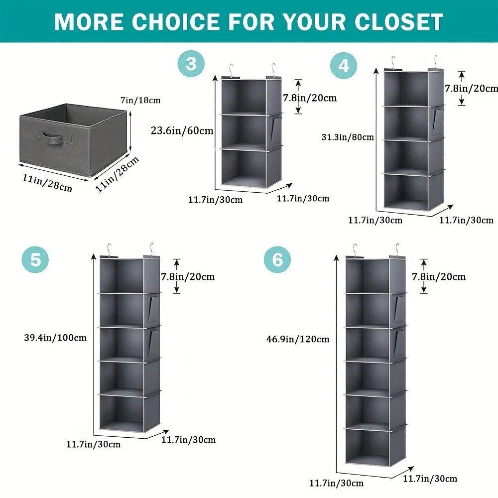 Hanging Closet Organizer and Storage, Foldable 6-Shelf Closet Hanging Storage Shelves with 2 Hooks for Shoe Cap Clothes Pants