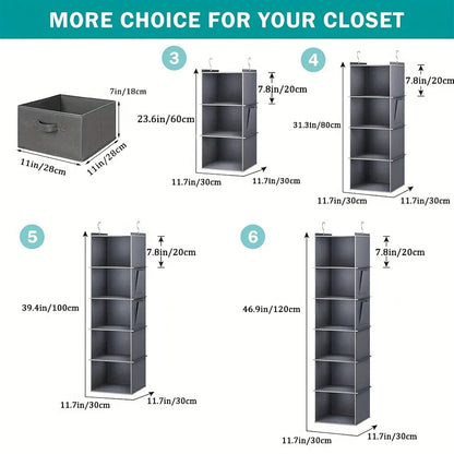 Hanging Closet Organizer and Storage, Foldable 6-Shelf Closet Hanging Storage Shelves with 2 Hooks for Shoe Cap Clothes Pants