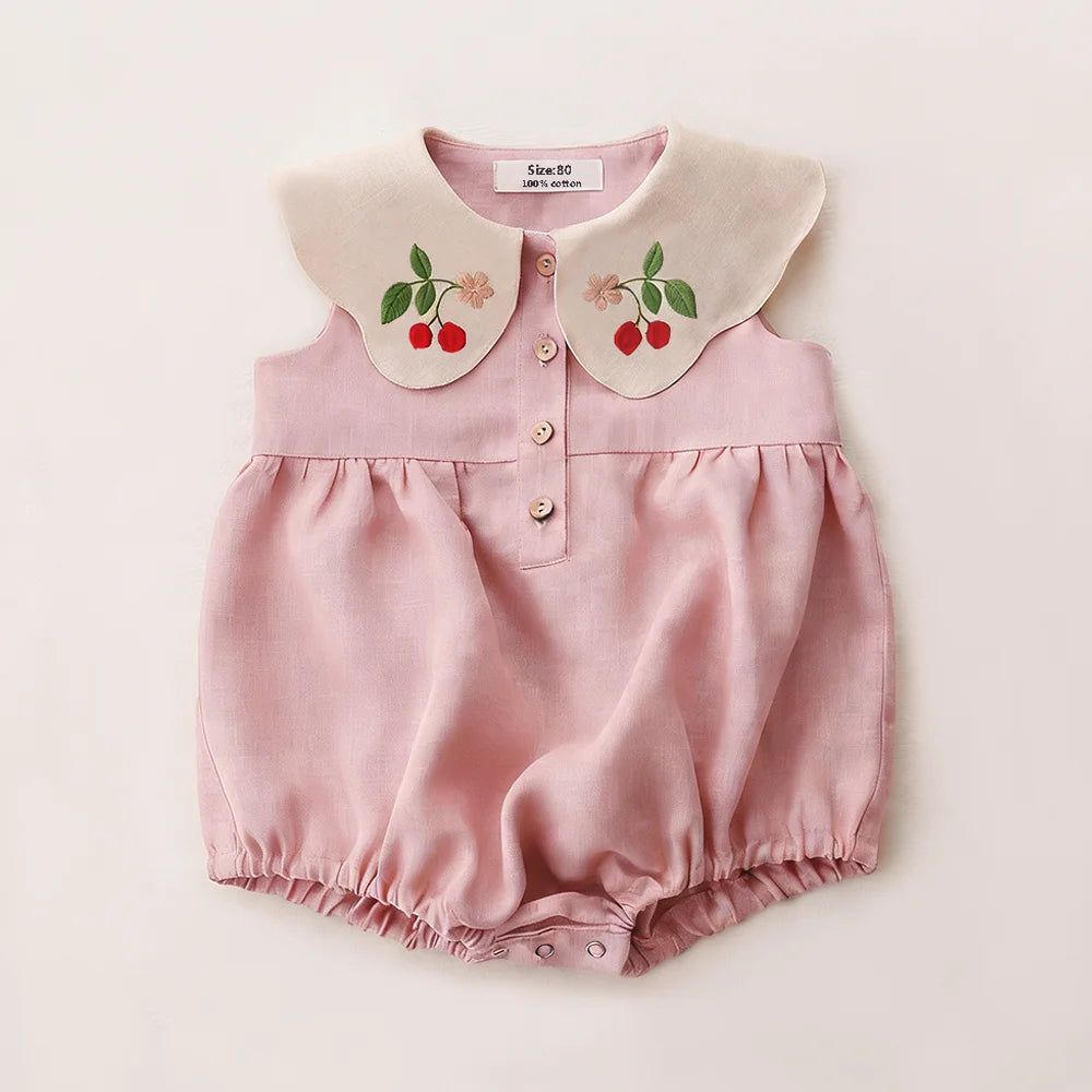 0-2y Baby Girls Clothes Cotton Linen Sleeveless Infant Girl Rompers